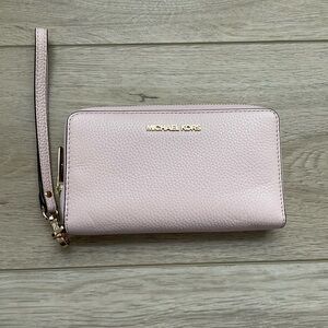 Michael Kors Jet Set Powder Blush Pink Flat Leather Phone Case Wallet New W Tags
